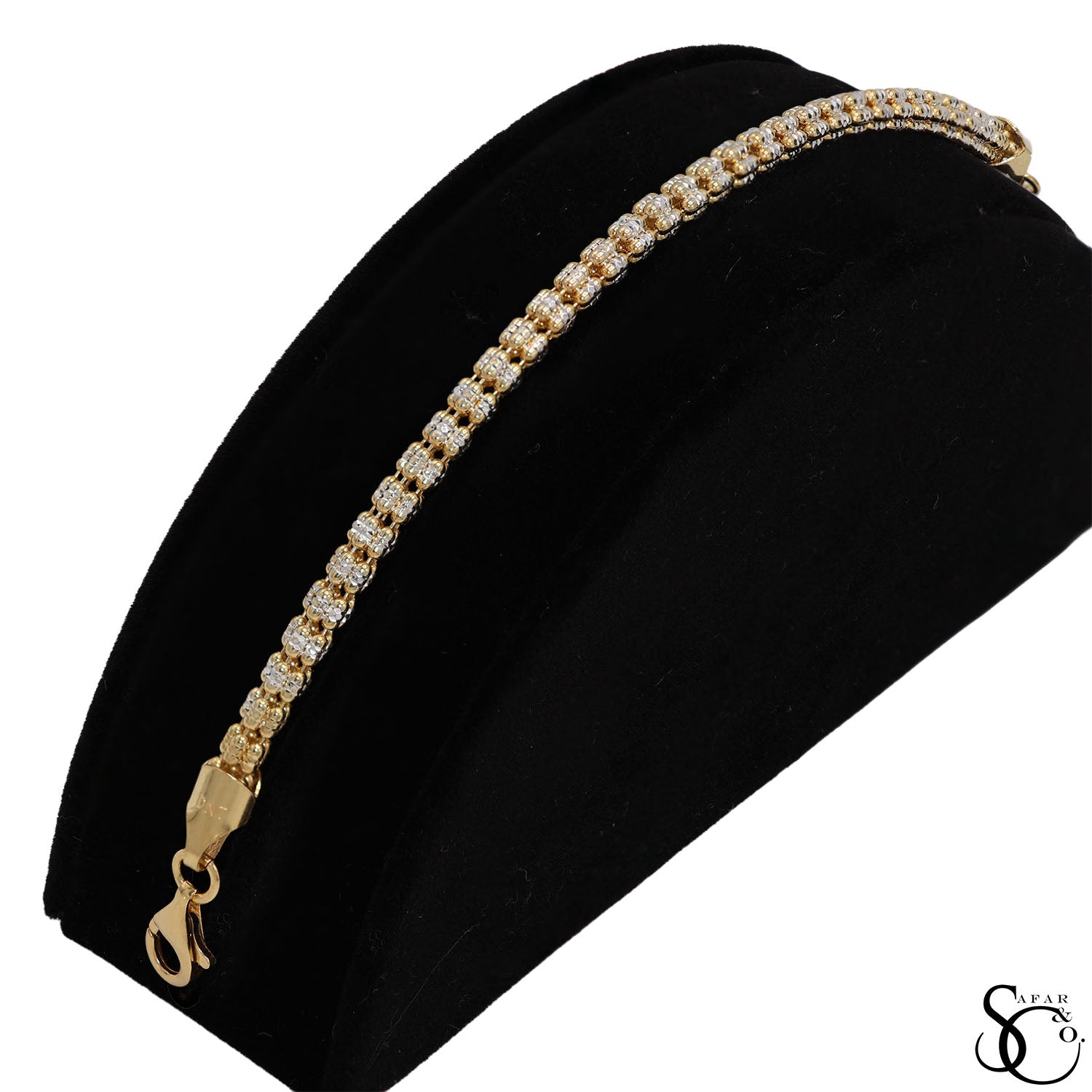925 Sterling Silver Two Tone Gold Plated 4.5mm 5 Strand Diamond Cut Ice Bracelet