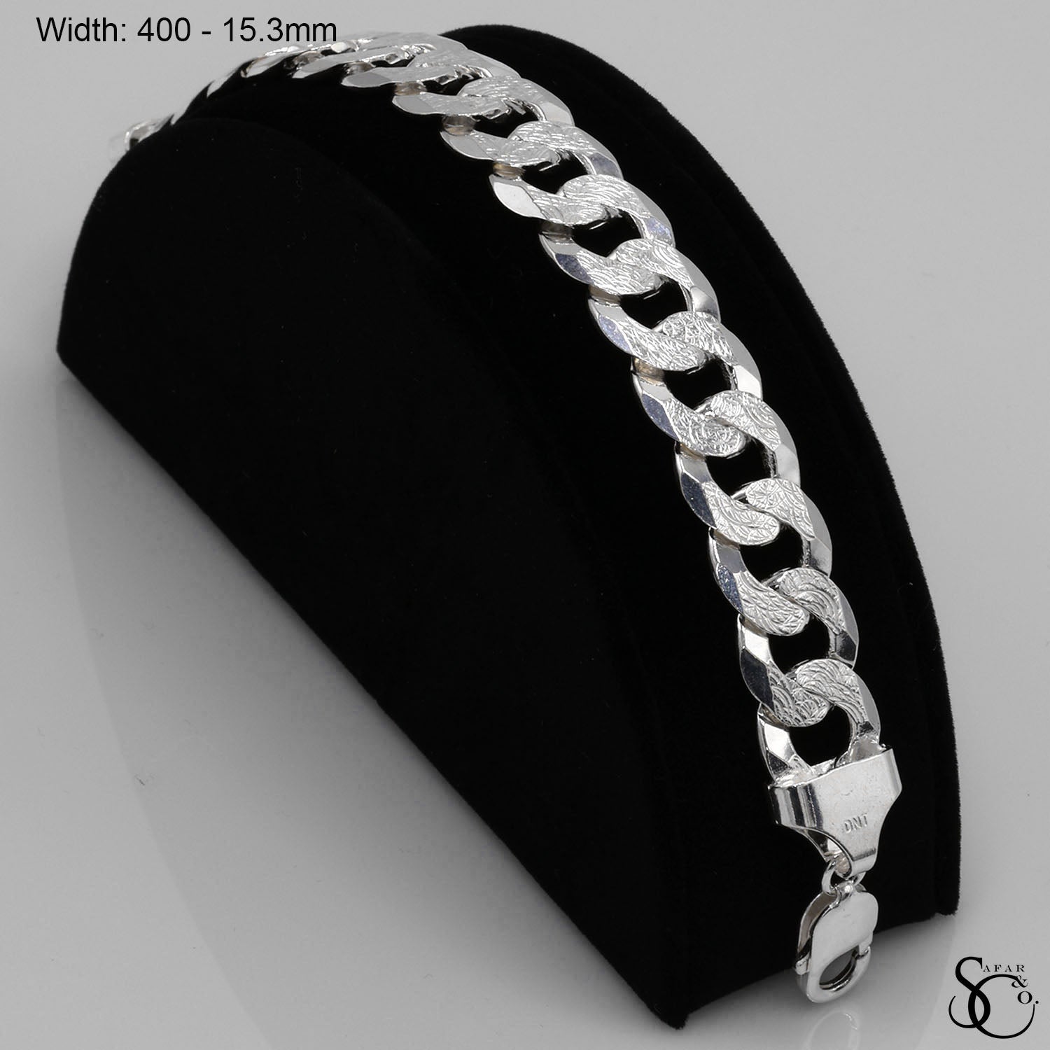 925 Sterling Silver 400 Pave Flat Curb Bracelet