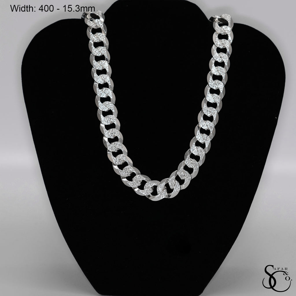 925 Sterling Silver 400 Pave Flat Curb Chain