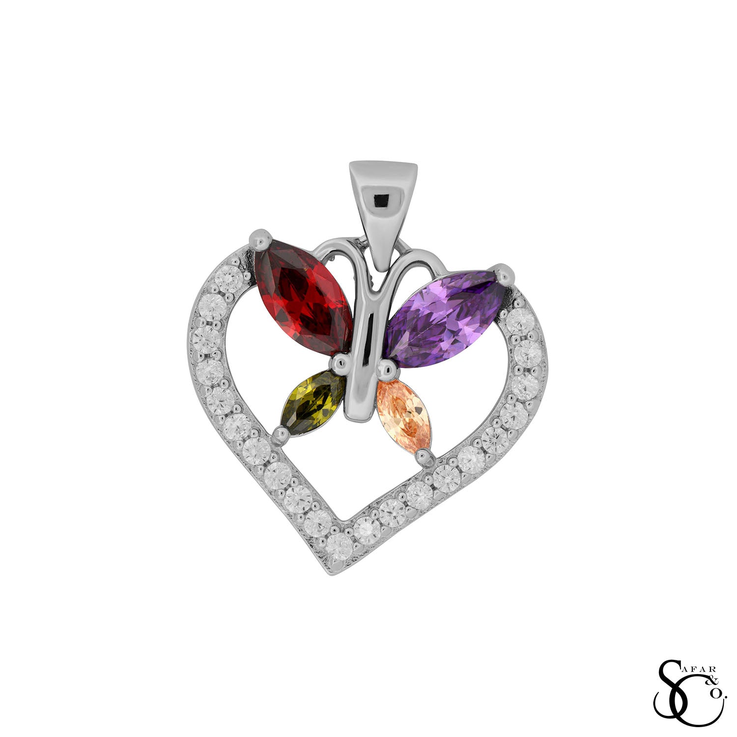 925 Sterling Silver Butterfly Heart Charm Pendant