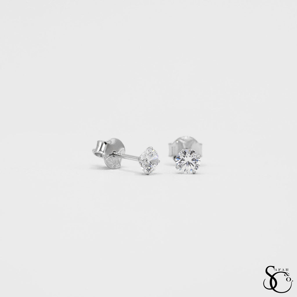 925 Sterling Silver Solitaire Round Stud Earrings