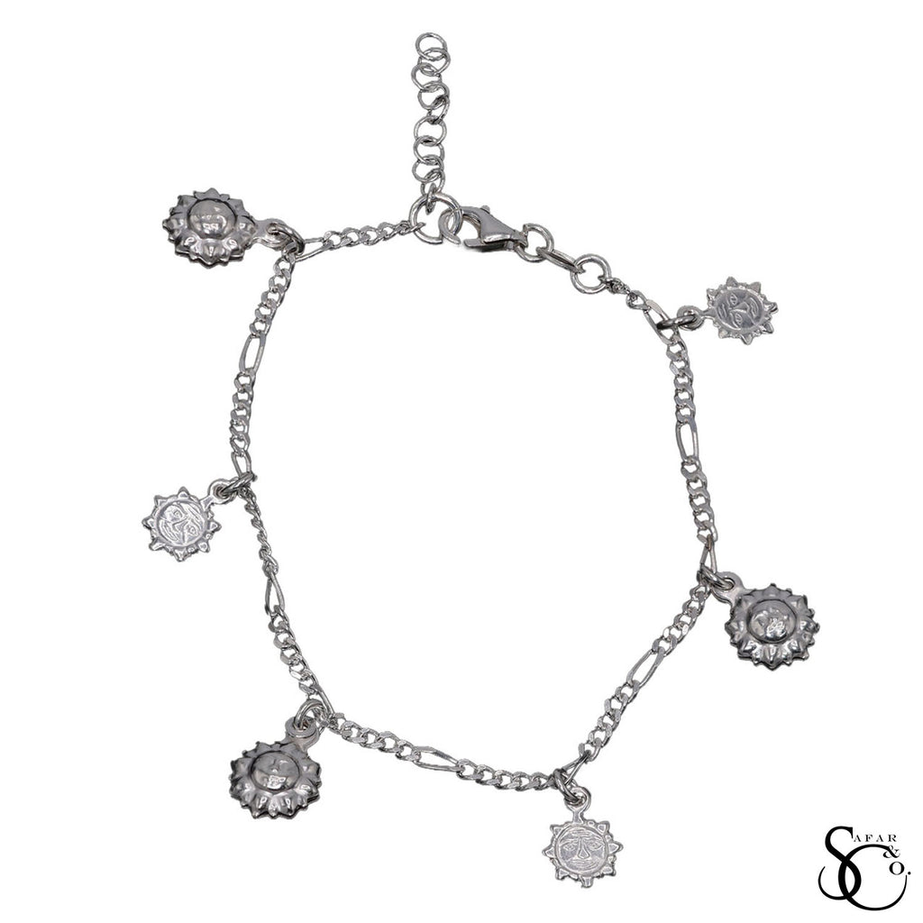 925 Sterling Silver Fancy Figaro Sun Bracelet