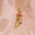 925 Sterling Silver Yellow Gold Plated Rose Leaves Charm Pendant