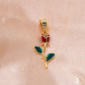 925 Sterling Silver Yellow Gold Plated Rose Leaves Charm Pendant