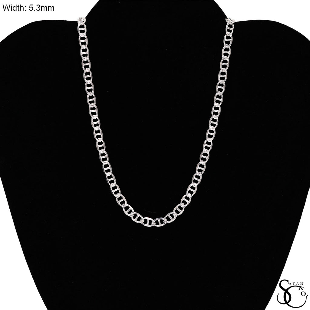 925 Sterling Silver 5.3mm Flat Pave Mariner Chain
