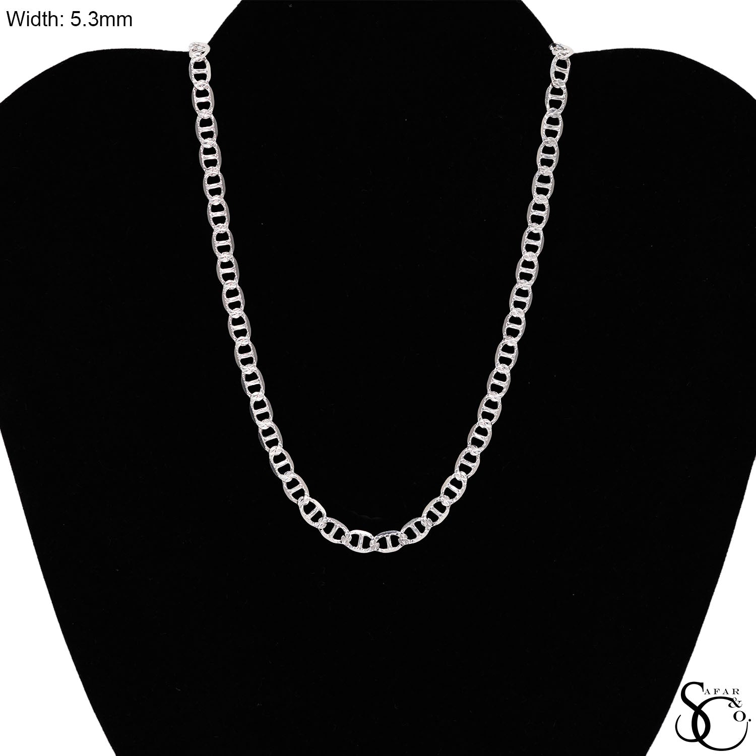 925 Sterling Silver 5.3mm Flat Pave Mariner Chain
