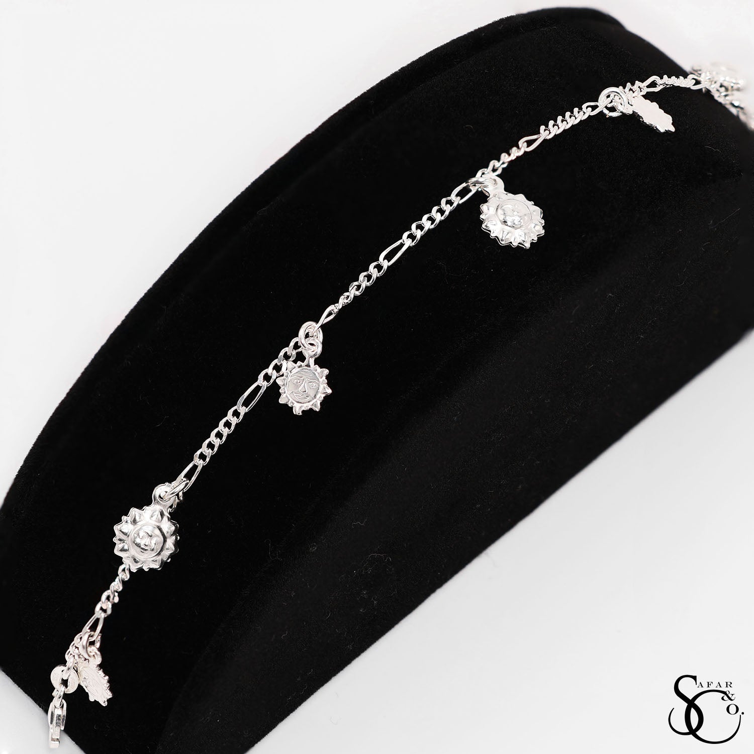 925 Sterling Silver Fancy Figaro Sun Bracelet