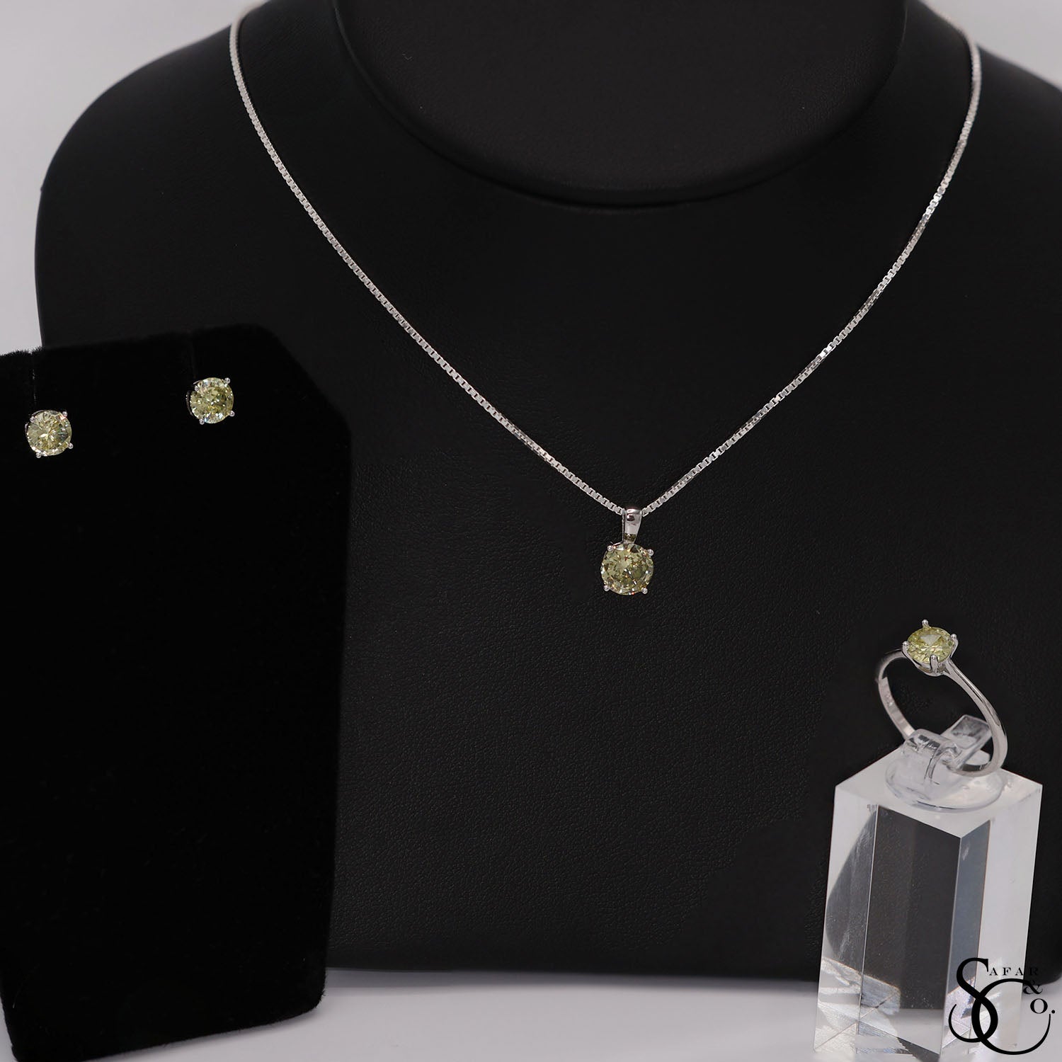 925 Sterling Silver Birthstone Pendant Earrings Ring Set
