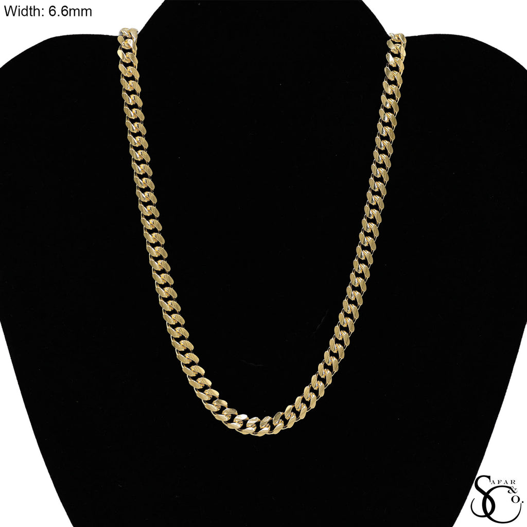 925 Sterling Silver Yellow Gold Plated 6.6mm Miami Cuban Chain