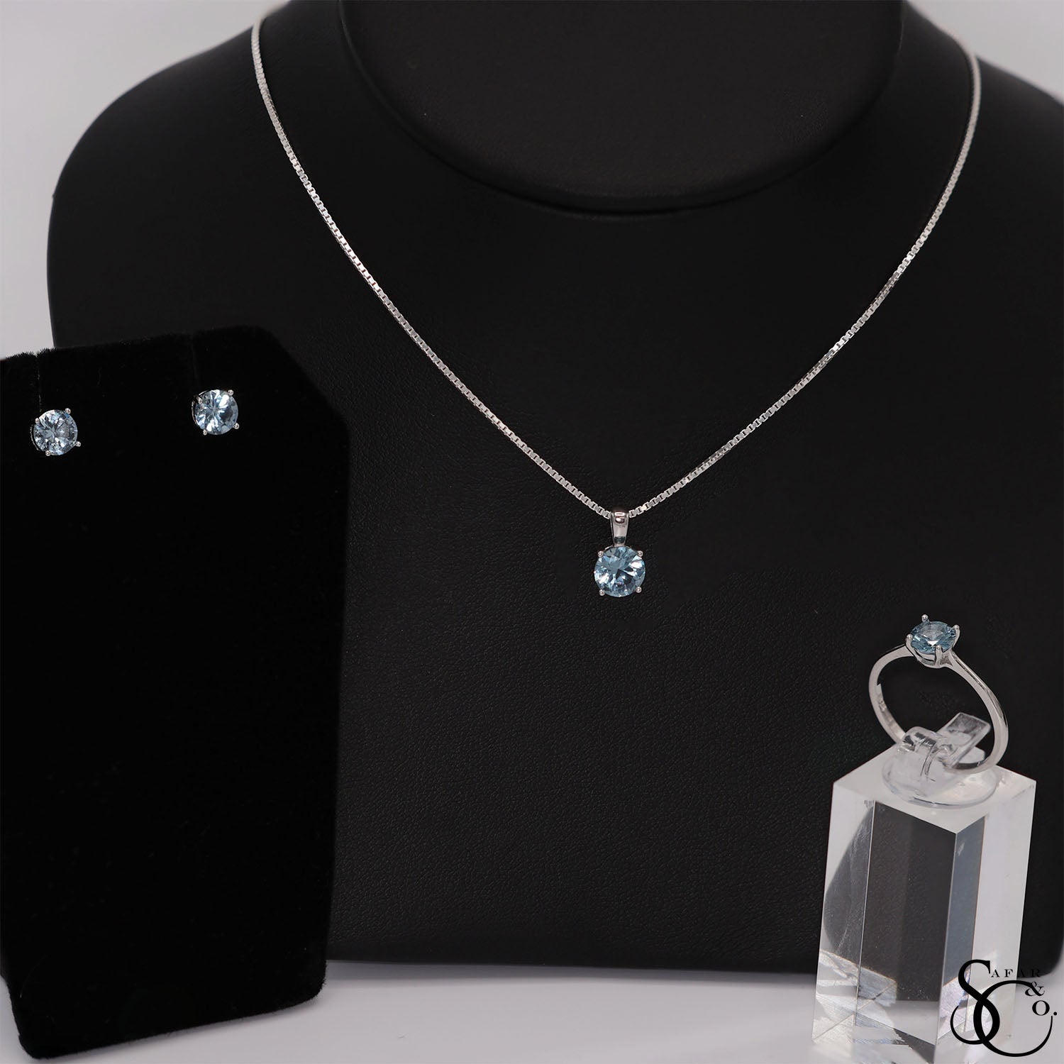 925 Sterling Silver Birthstone Pendant Earrings Ring Set