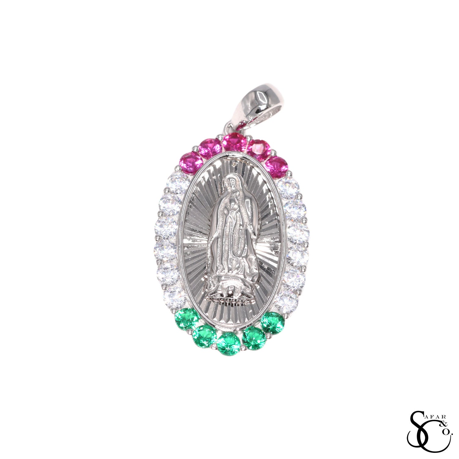 925 Sterling Silver Oval Our Lady of Guadalupe Virgin Mary Charm Pendant