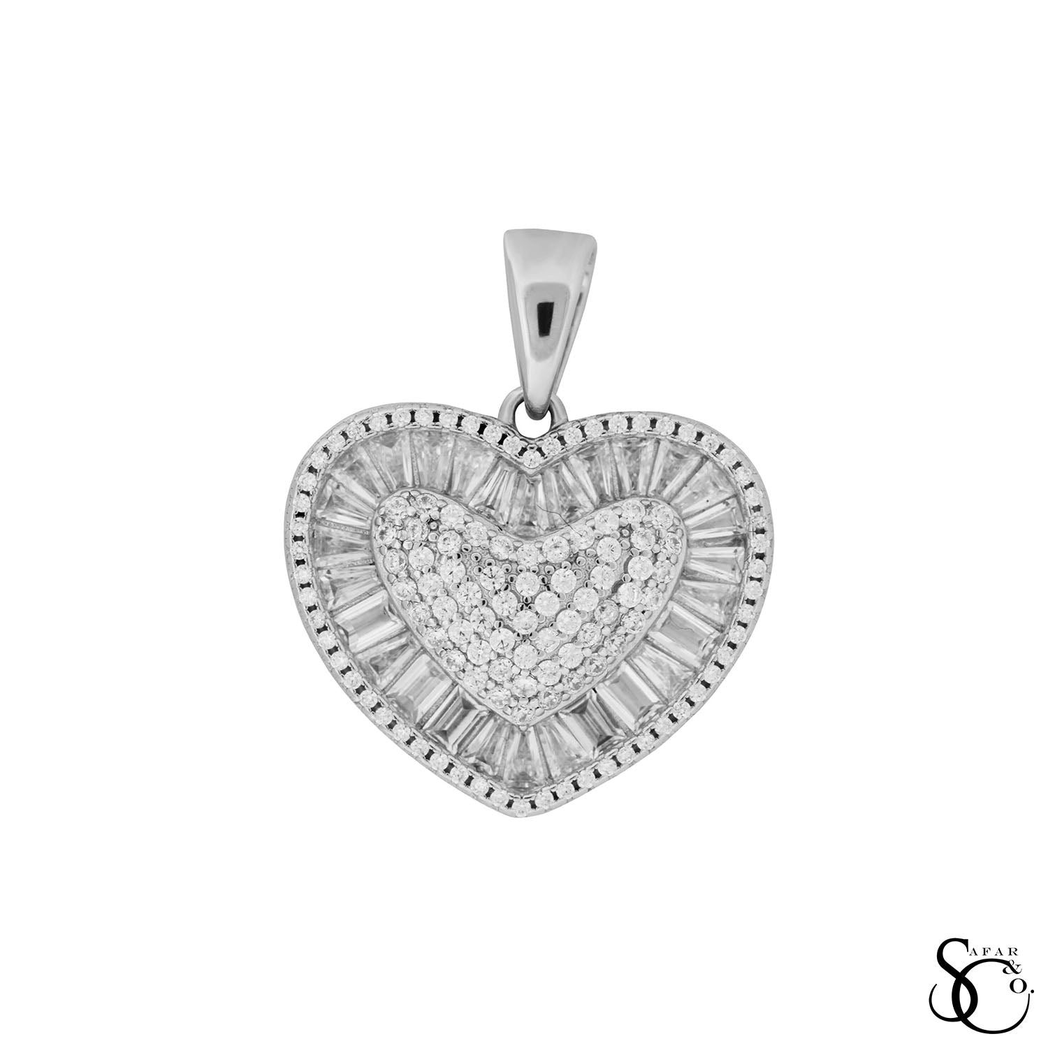 925 Sterling Silver Iced Out Heart Charm Pendant