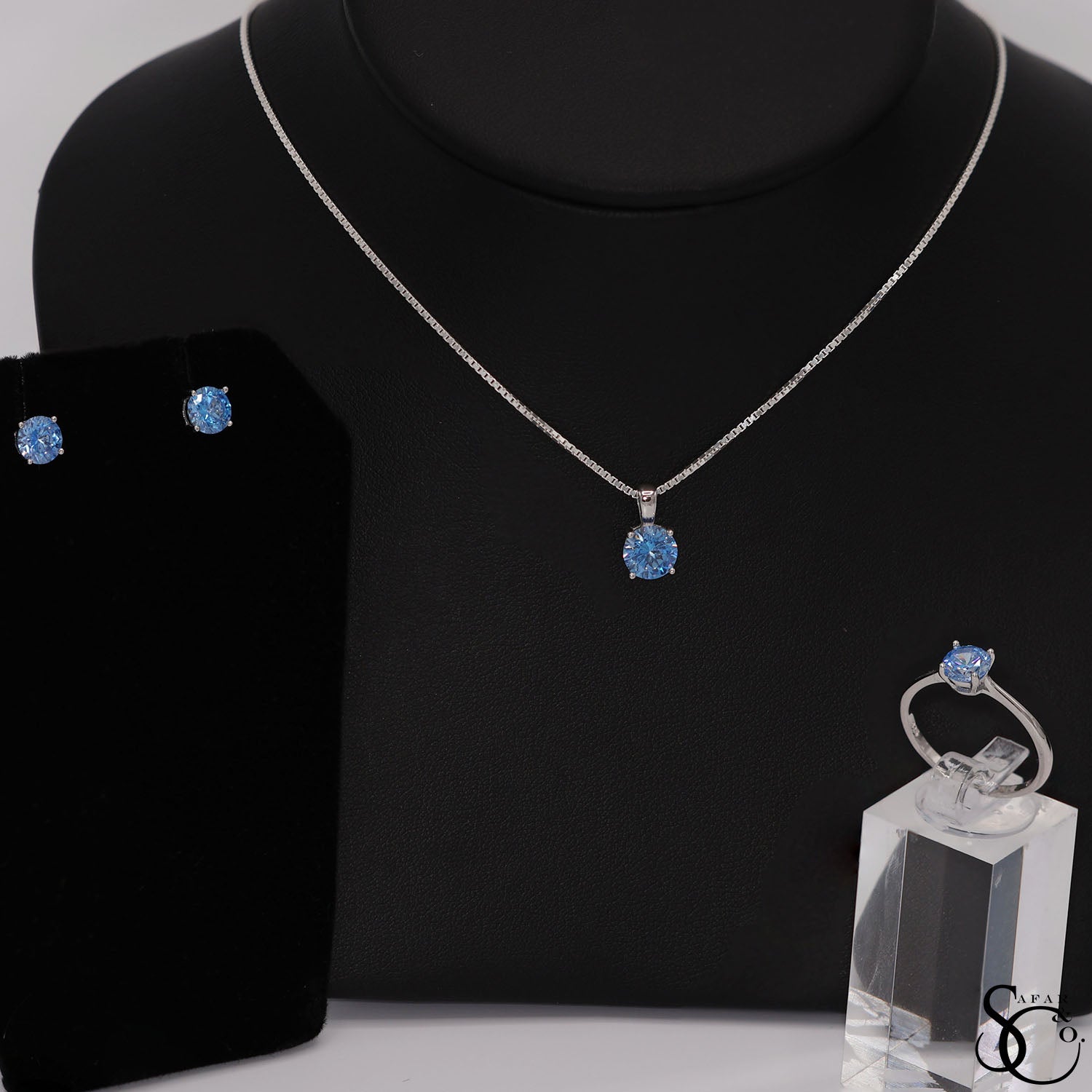 925 Sterling Silver Birthstone Pendant Earrings Ring Set
