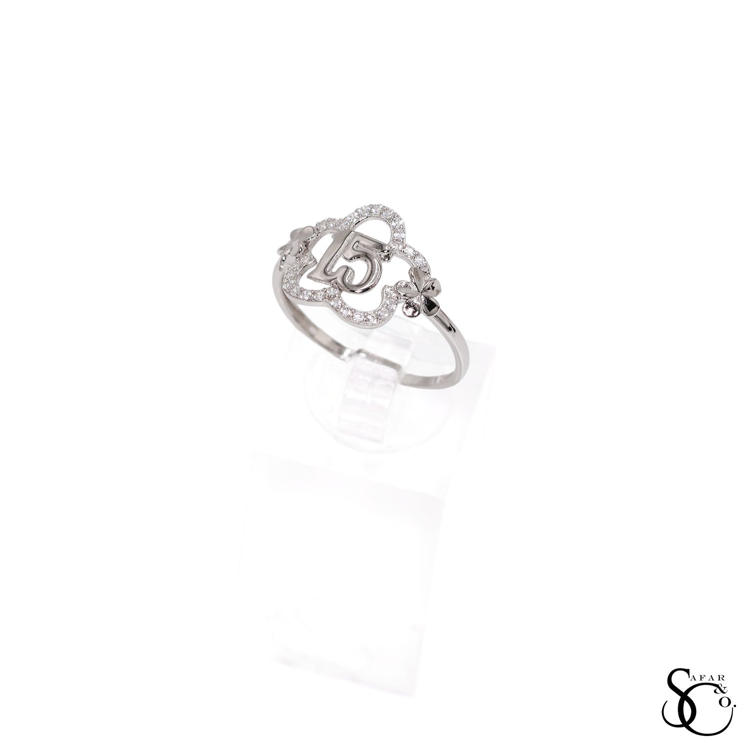 925 Sterling Silver 15 Quinceañera Flower Ring
