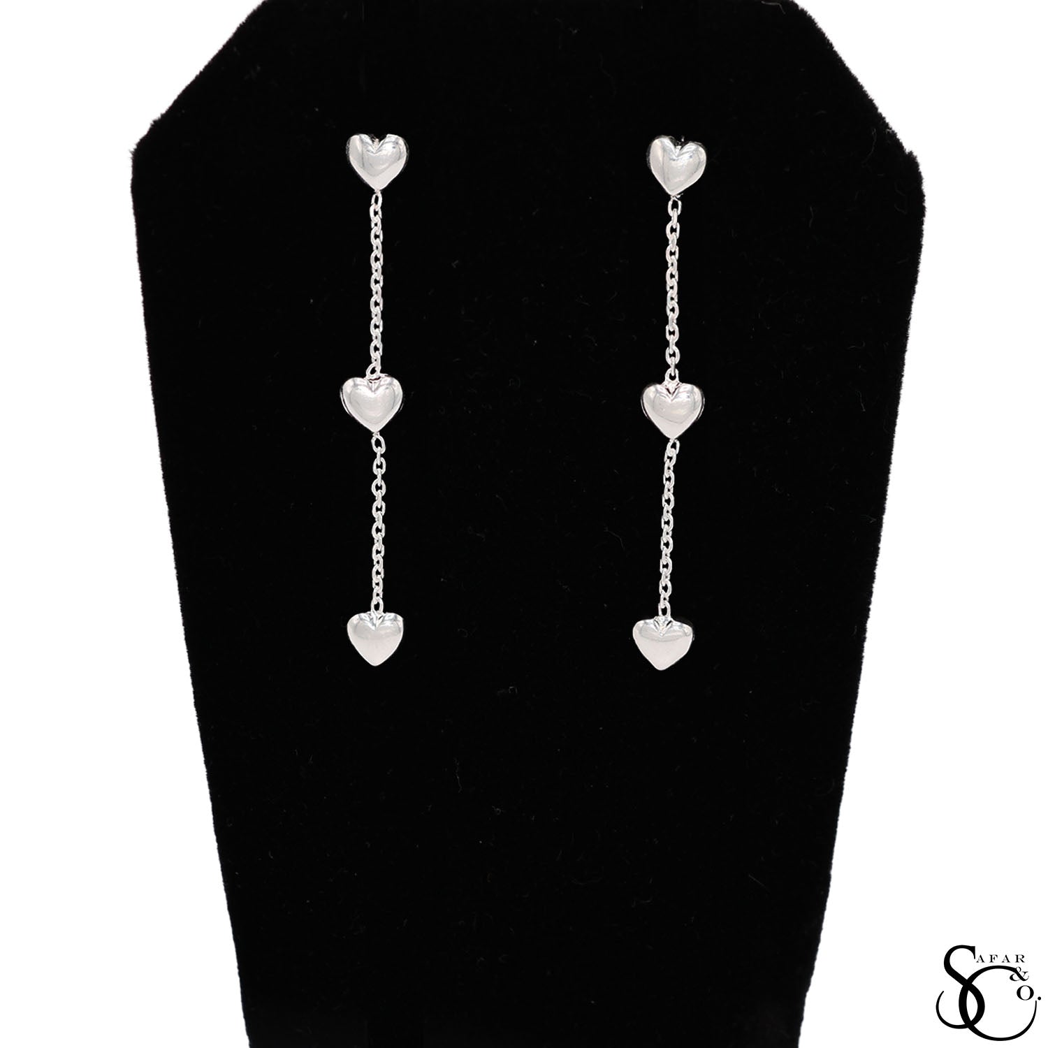 925 Sterling Silver Heart Dangle Drop Earrings