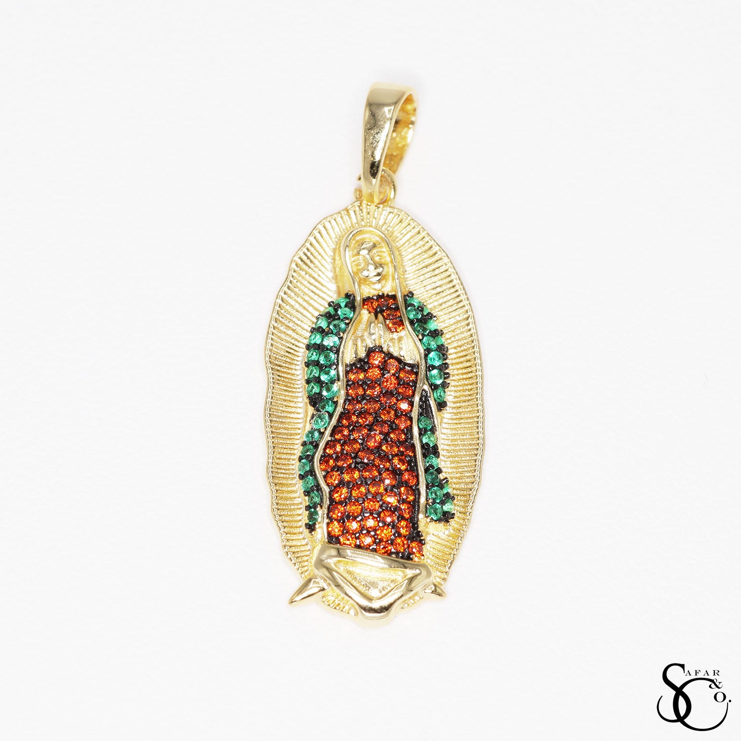 925 Sterling Silver Gold Plated Our Lady of Guadalupe Virgin Mary Charm Pendant