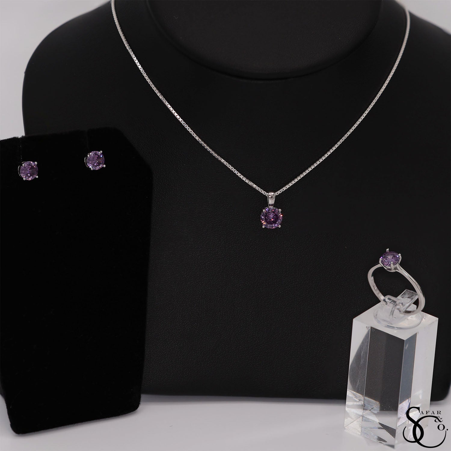 925 Sterling Silver Birthstone Pendant Earrings Ring Set