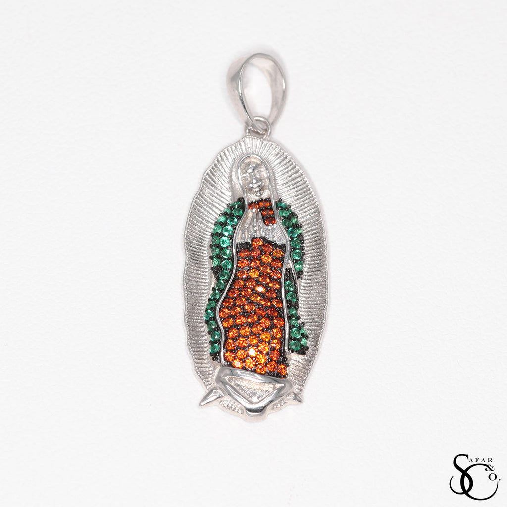 925 Sterling Silver Gold Plated Our Lady of Guadalupe Virgin Mary Charm Pendant