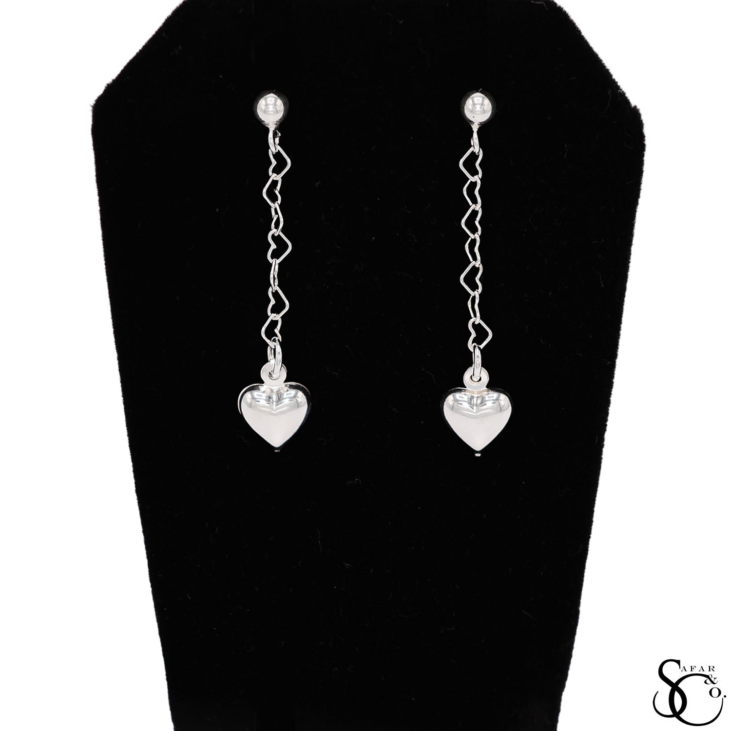 925 Sterling Silver Heart Dangle Drop Earrings
