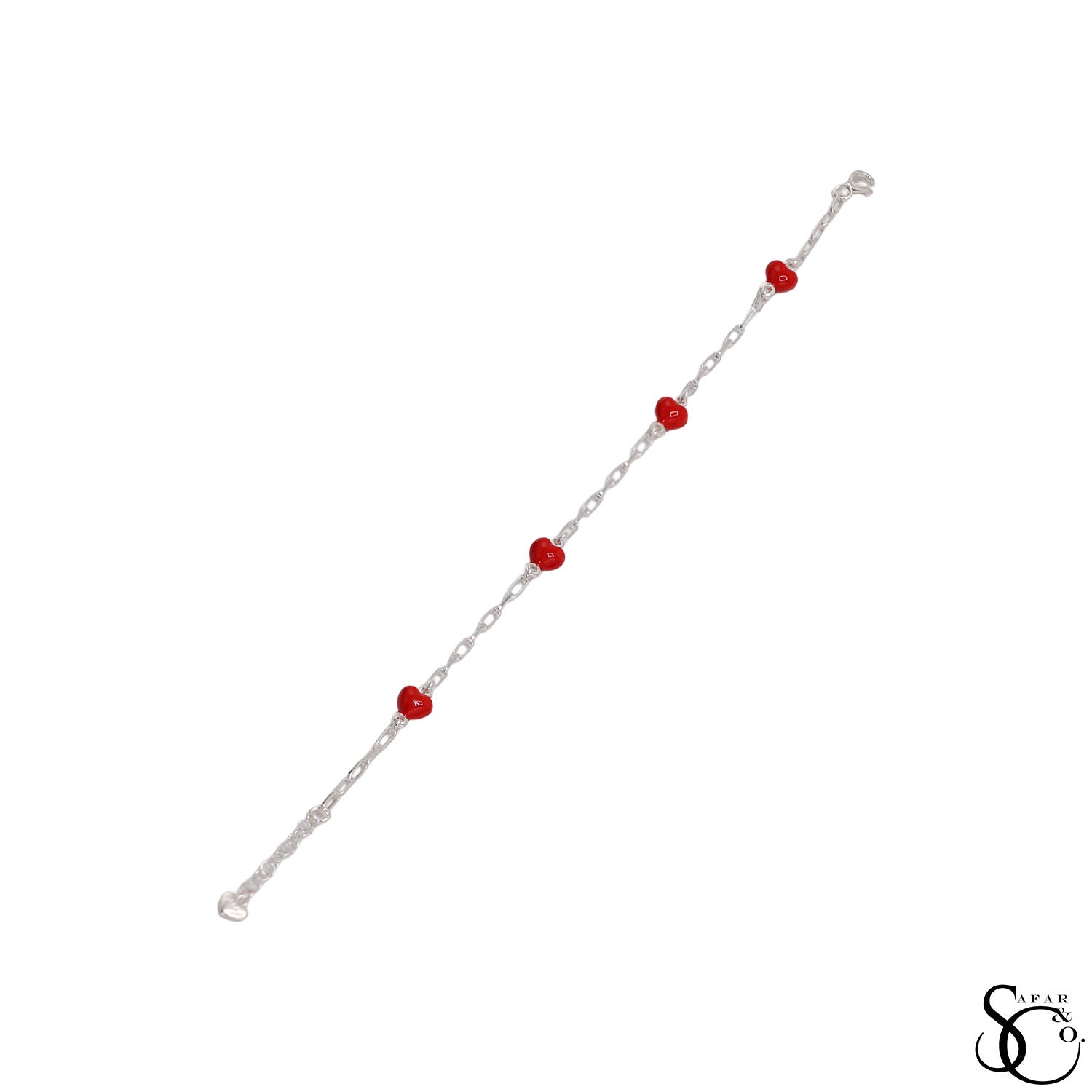 925 Sterling Silver Paper Clip Red Heart Drop Earrings Bracelet Anklet Set
