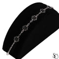 925 Sterling Silver Black Paperclip Flower Bracelet
