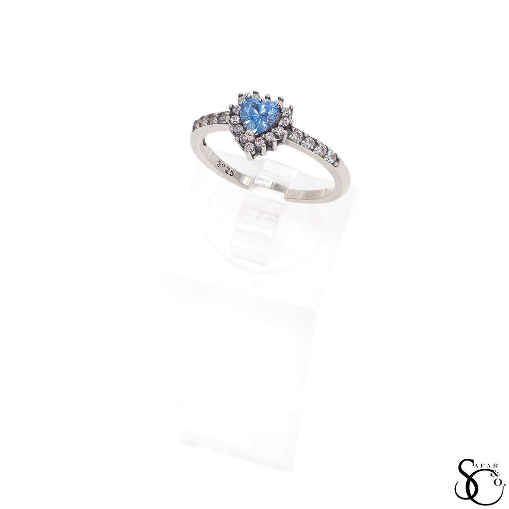 925 Sterling Silver Blue Heart Ring