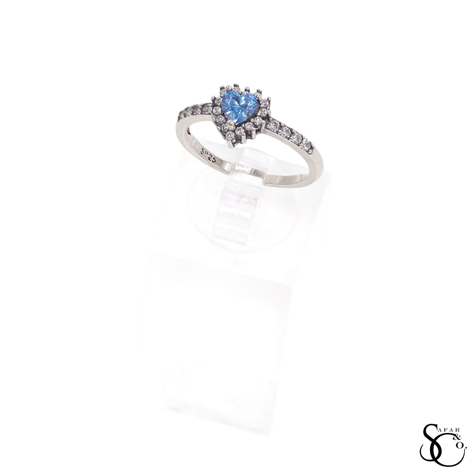 925 Sterling Silver Blue Heart Ring