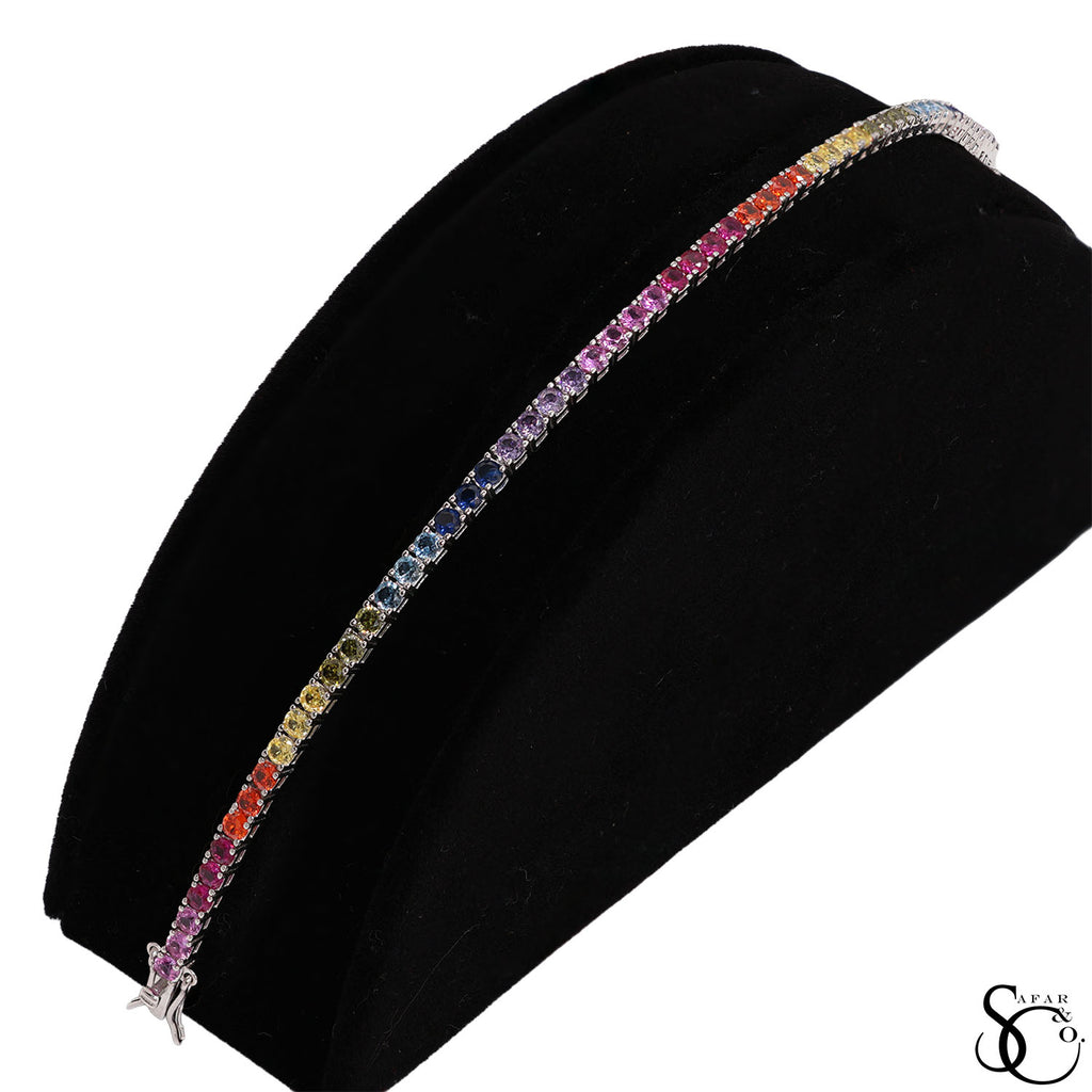 925 Sterling Silver Fancy Gemstone Tennis Bracelet