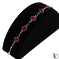 925 Sterling Silver Red Paperclip Flower Bracelet