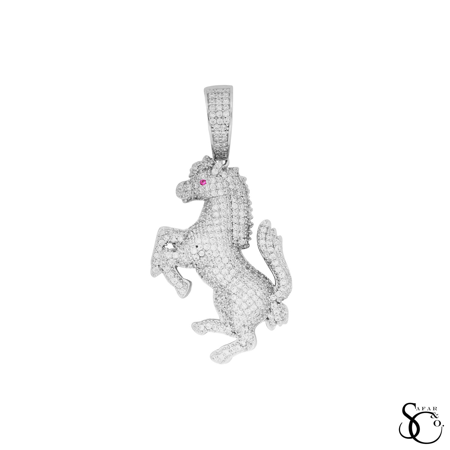 925 Sterling Silver Iced Out Horse Charm Pendant