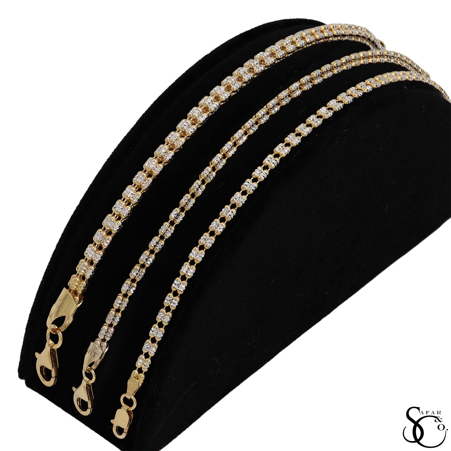 925 Sterling Silver Two Tone Gold Plated 4.5mm 5 Strand Diamond Cut Ice Bracelet
