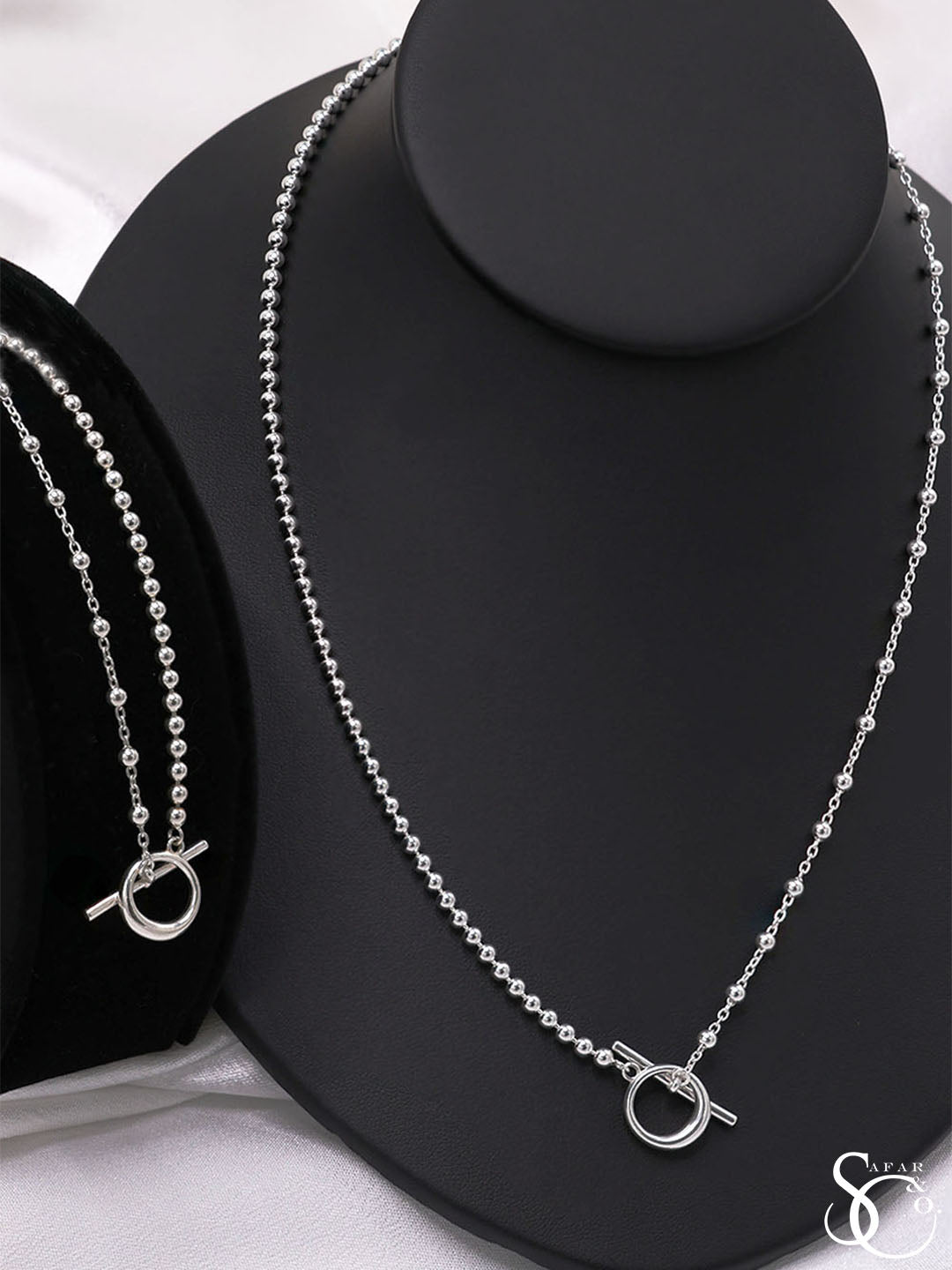 925 Sterling Silver Ball Beaded Toggle Necklace & Bracelet Set