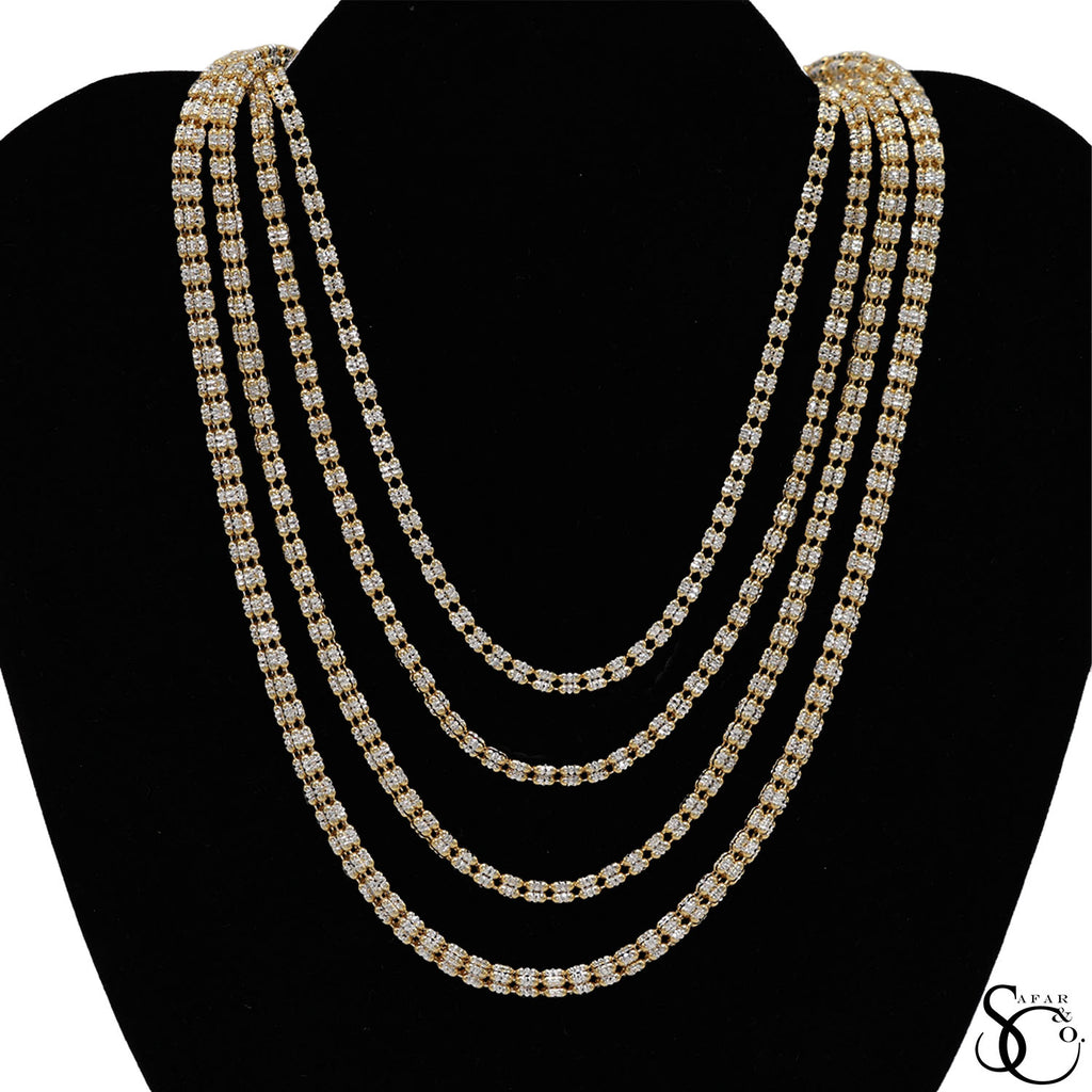 925 Sterling Silver Two Tone Gold Plated 3.5mm 4 Strand Diamond Cut Ice Chain