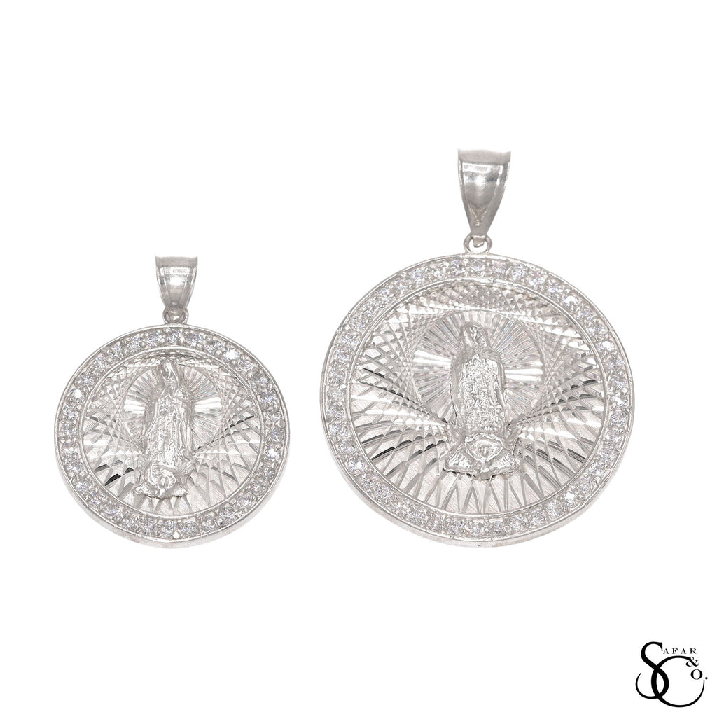925 Sterling Silver Round Our Lady of Guadalupe Virgin Mary Charm Pendant