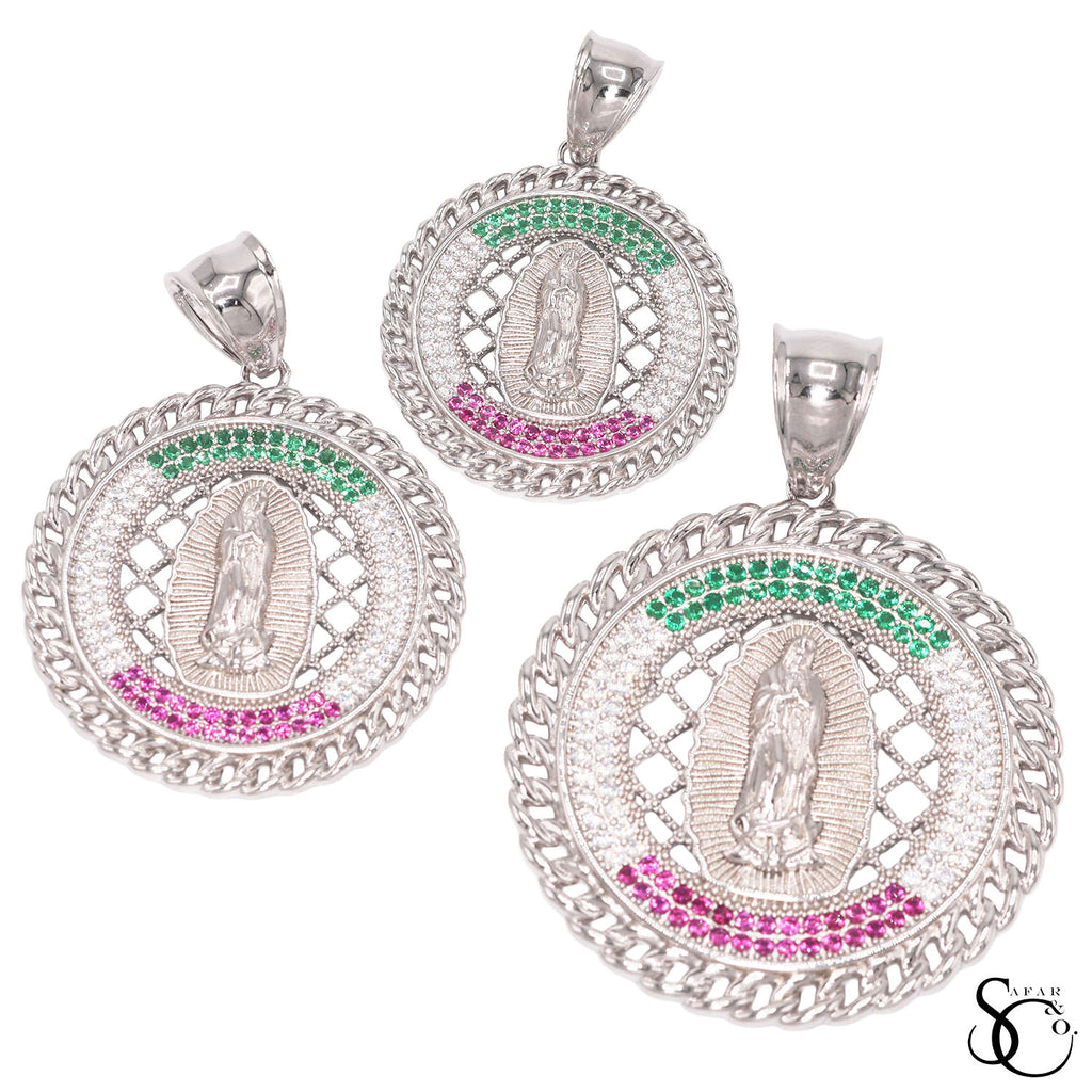 925 Sterling Silver Round Our Lady of Guadalupe Virgin Mary Charm Pendant