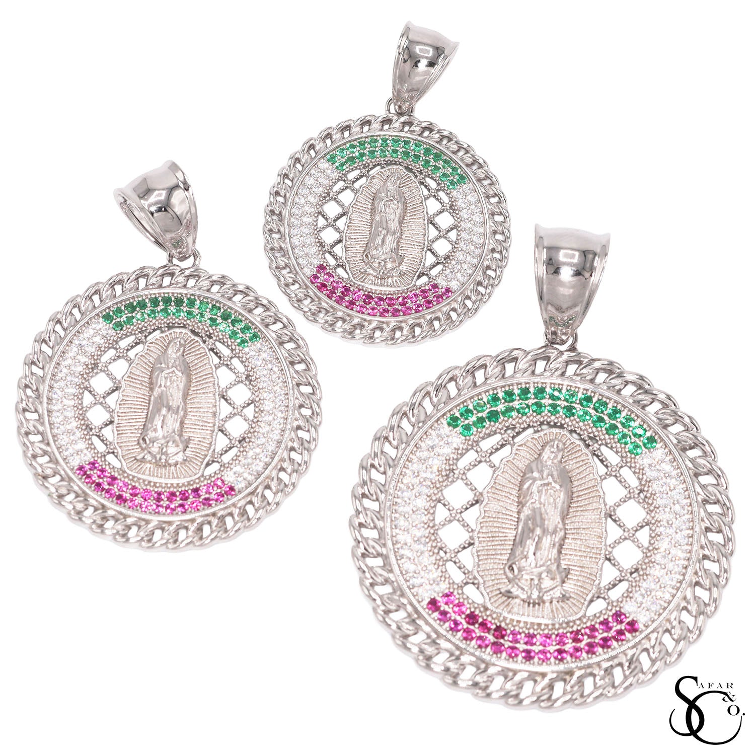 925 Sterling Silver Round Our Lady of Guadalupe Virgin Mary Charm Pendant