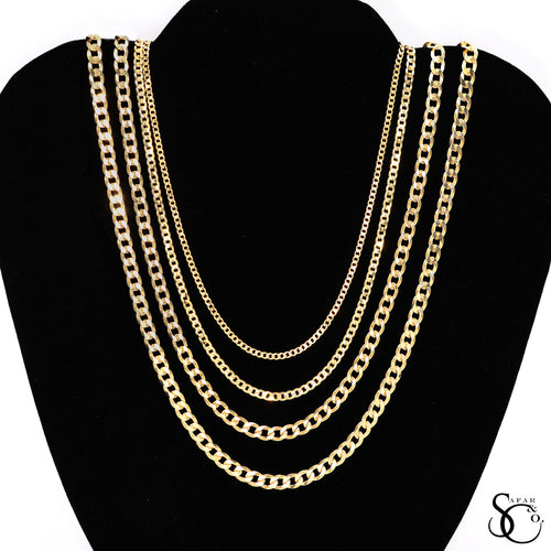 925 Sterling Silver 060 Yellow Gold Plated Flat Curb Chain
