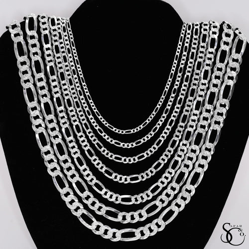 925 Sterling Silver 180 Pave Flat Figaro Chain