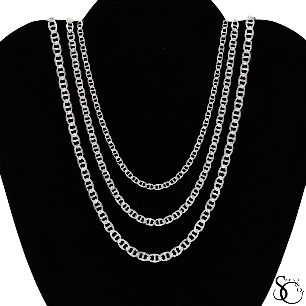 925 Sterling Silver 5.3mm Flat Pave Mariner Chain
