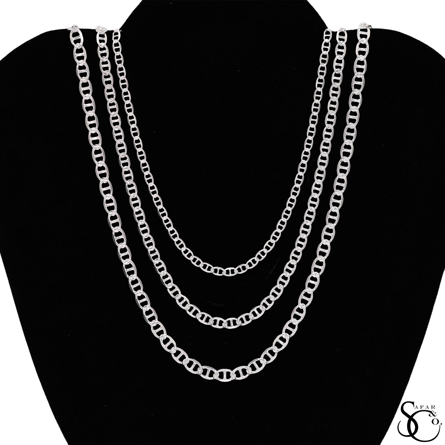 925 Sterling Silver 5.3mm Flat Pave Mariner Chain