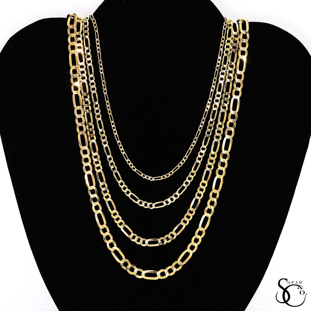 925 Sterling Silver 150 Yellow Gold Plated Flat Figaro Chain
