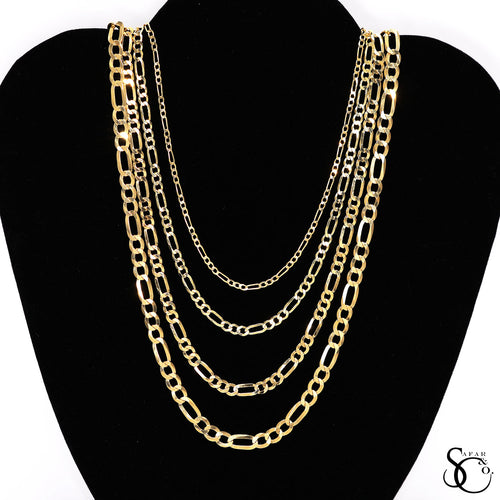 925 Sterling Silver 100 Yellow Gold Plated Flat Figaro Chain