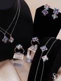 925 Sterling Silver Opal Clover Earrings Bracelet Necklace Ring Set