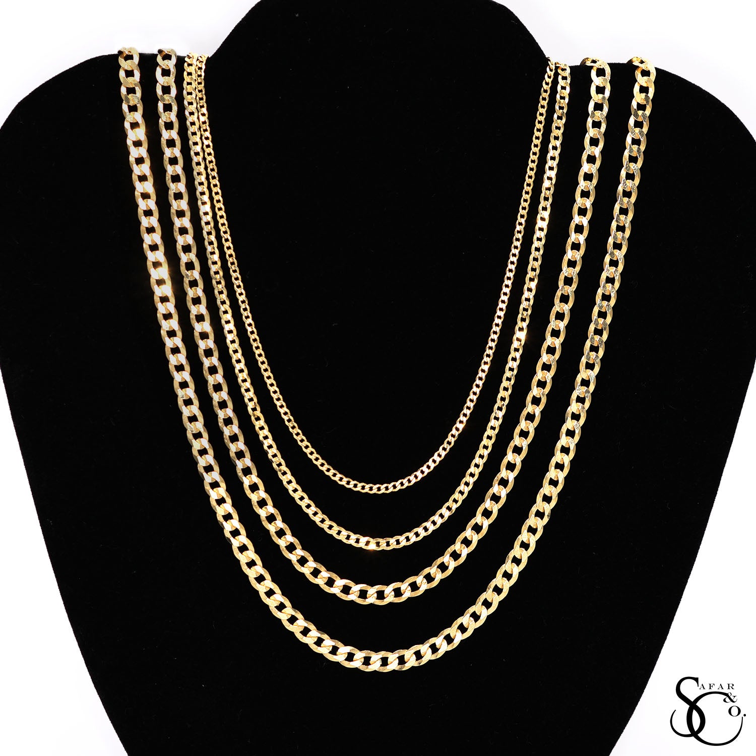 925 Sterling Silver 120 Yellow Gold Plated Flat Curb Chain