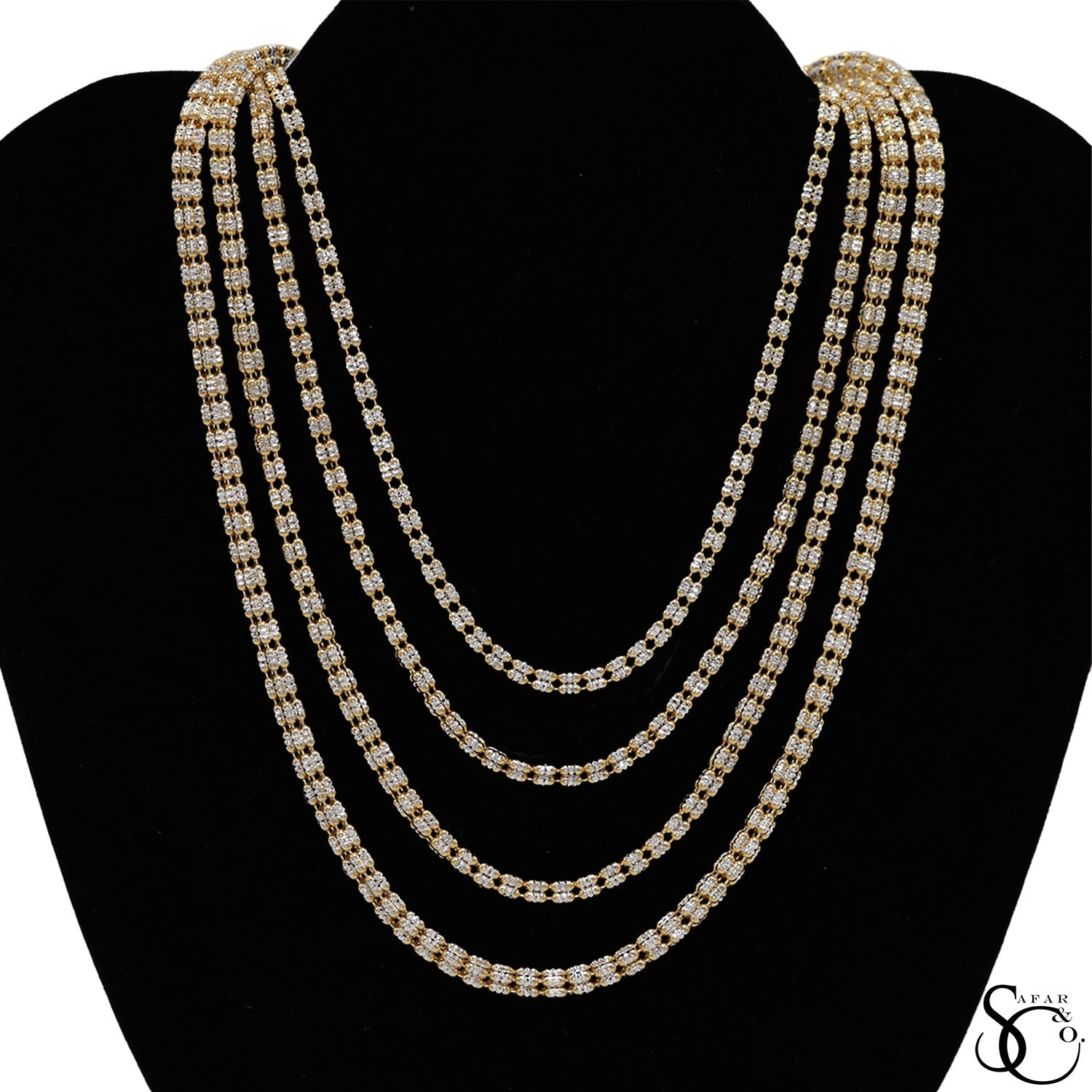 925 Sterling Silver Two Tone Gold Plated 3.5mm 2 Strand Diamond Cut Ice Chain