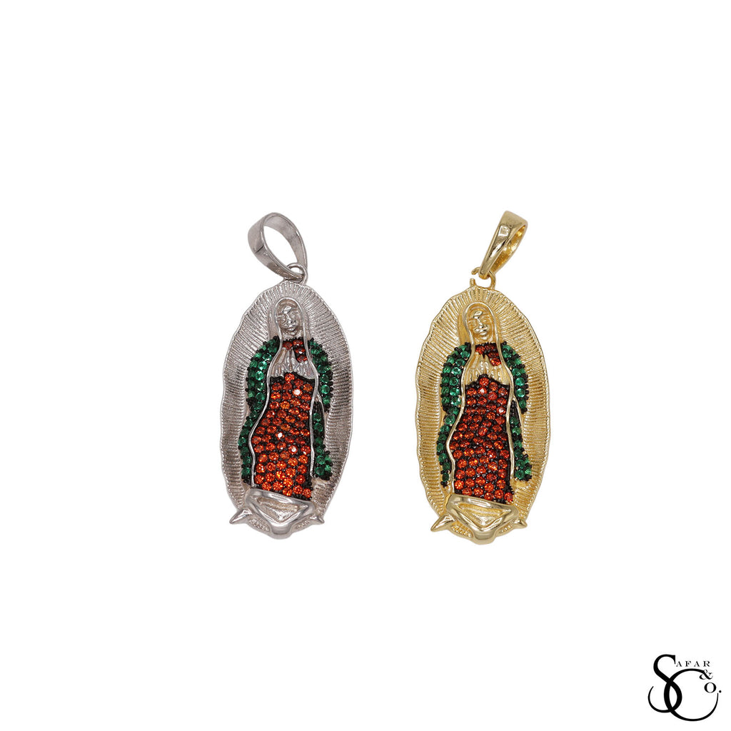 925 Sterling Silver Gold Plated Our Lady of Guadalupe Virgin Mary Charm Pendant