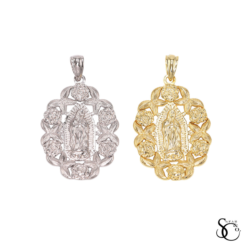 925 Sterling Silver Gold Plated Our Lady of Guadalupe Virgin Mary Charm Pendant