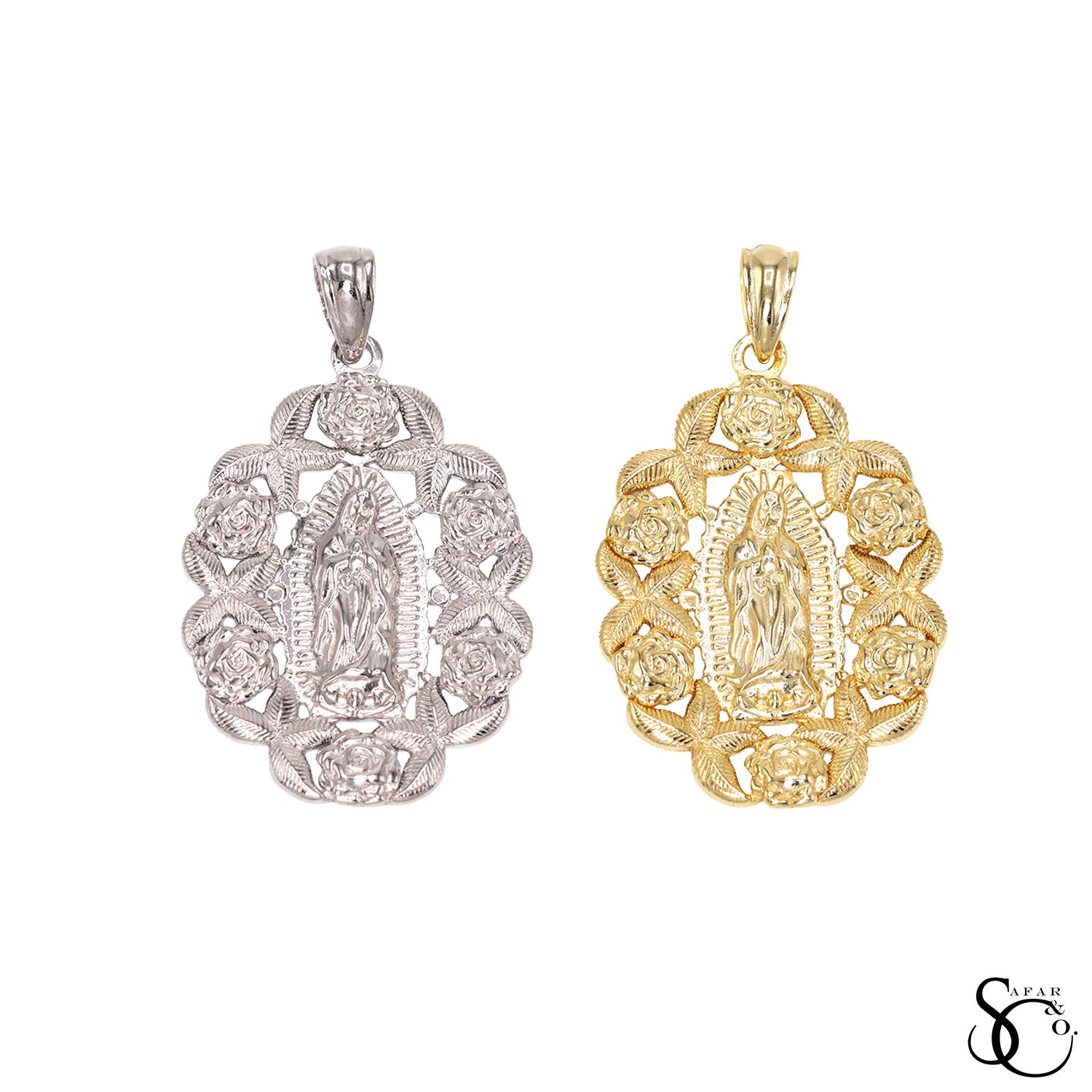 925 Sterling Silver Gold Plated Our Lady of Guadalupe Virgin Mary Charm Pendant
