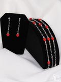 925 Sterling Silver Paper Clip Red Heart Drop Earrings Bracelet Anklet Set
