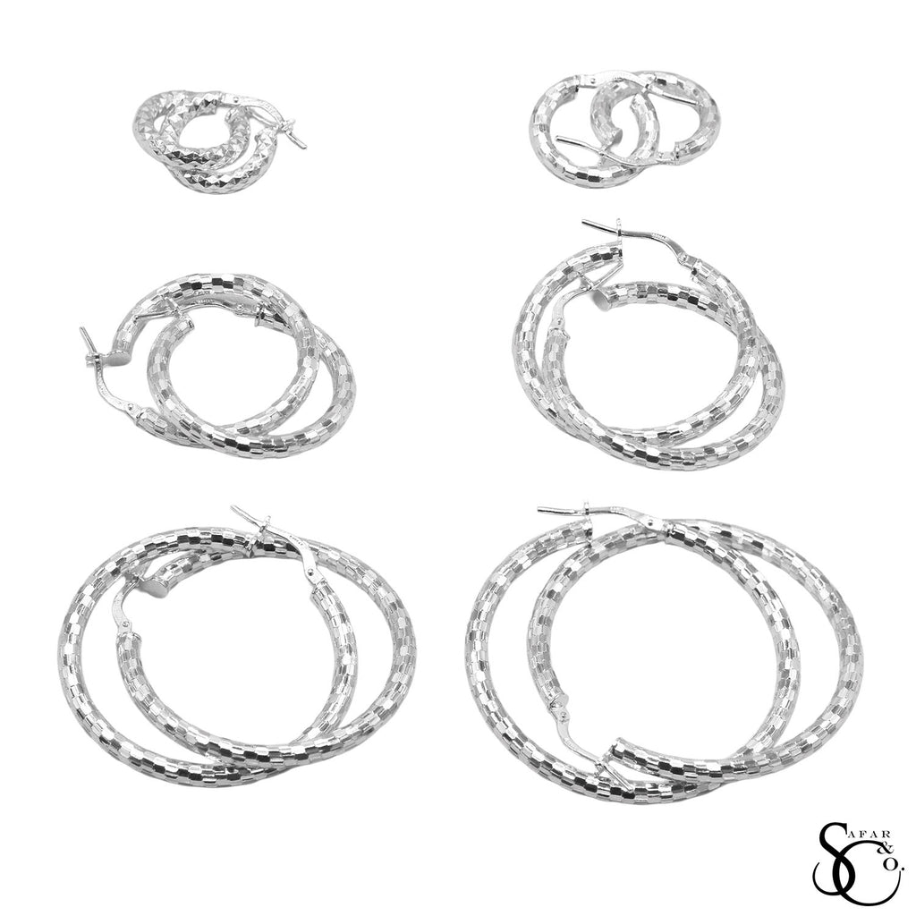 925 Sterling Silver Pave Hinged Hoop Earrings